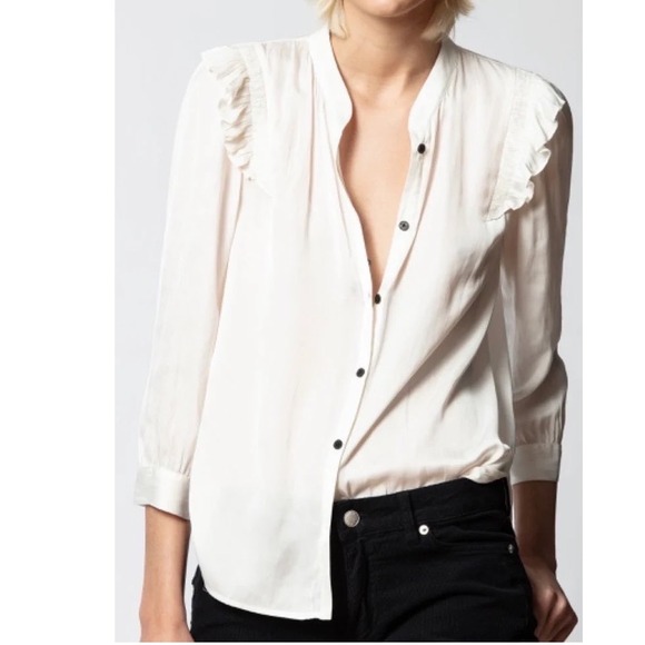 Zadig & Voltaire Tops - Zadig & Voltaire Tygg Satin Ruffle flounce Blouse White Womens Size M Luxury